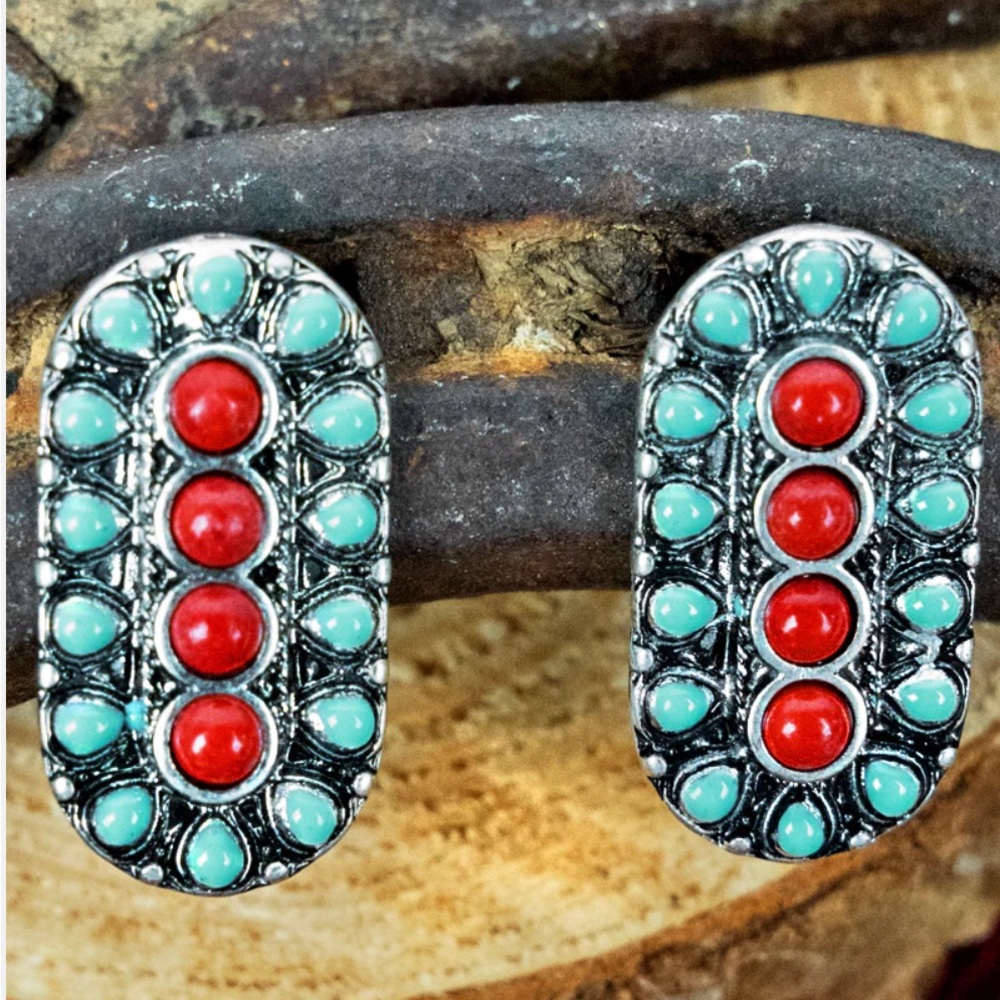 Shawna turquoise & coral earrings(new)